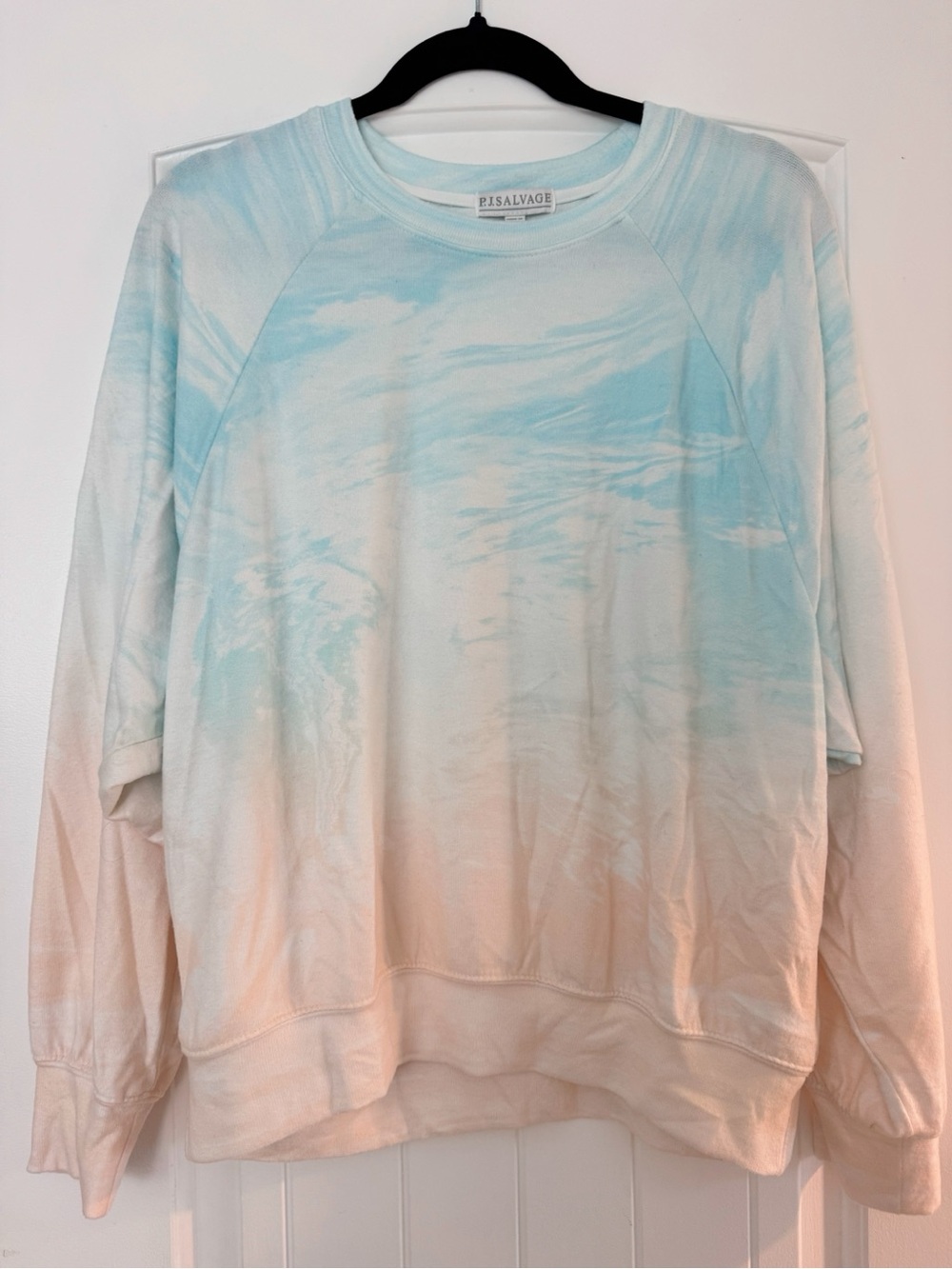 PJ Salvage SET - Women's Tie-Dye Crewneck Top and Jogger Bottom - Aqua & Cream